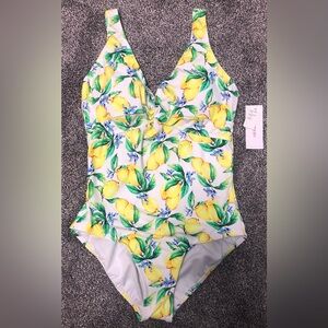 Liz Claiborne Lemon print swimsuit
